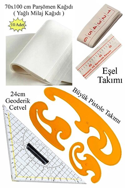 Artlantis Geoderik Üçgen Cetvel 24cm ve Pistole Cetvel Takımı Yağlı Parşömen ...