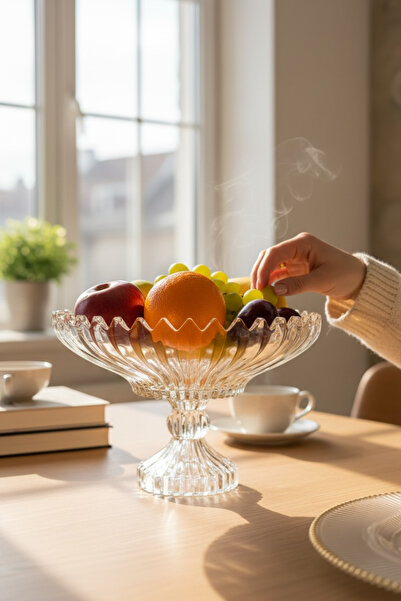 DükkanDa Footed Glass Fruit Bowl and Candy Holder – Crystal-Looking Fruit Ser...