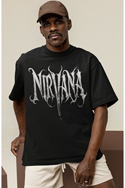 SEVBANO Tricou oversize unisex cu imprimeu Design Nirvana, cu text rock metal...