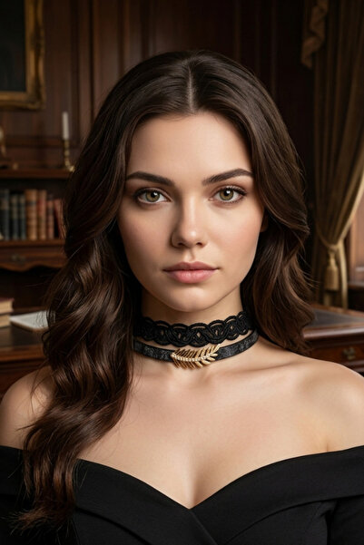 shop Double Choker Set with Gold Leaf Figures - Knitted D Lace and D Leather-...