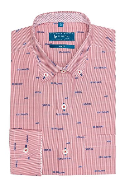 Braiconf Camasa casual croita cu tipar cambrat Rosu