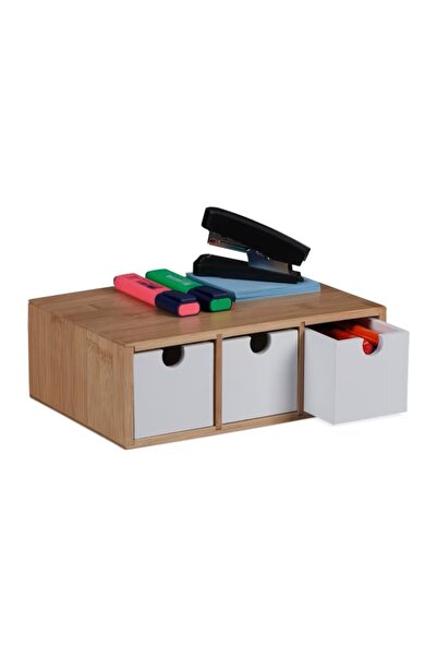 Relaxdays Bamboo and MDF drawer box with 3 compartments,
