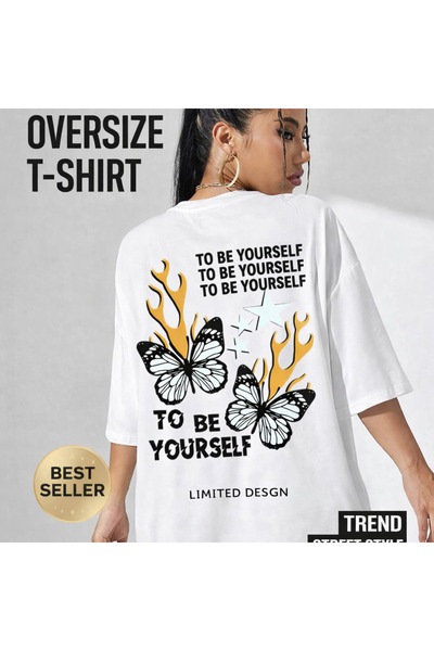 MARKATEM Γυναικείο λευκό μπλουζάκι oversize – με στάμπα στην πλάτη, γραφικό σ...