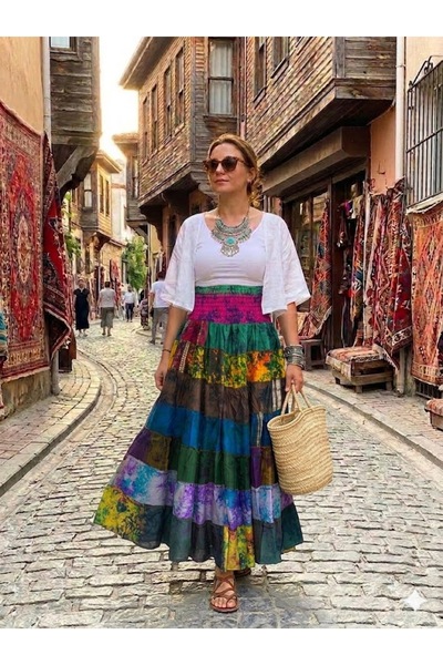 AYASOFYA OTANTIK Women's Indian Batik Print 100% Indian Silk Skirt