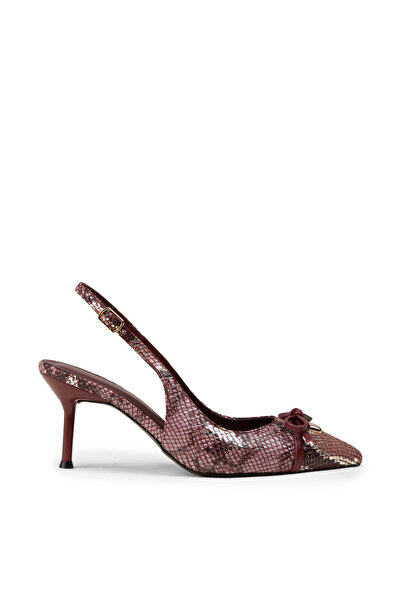 Deery Women's Burgundy Bow Detail Yılan Patterned Evening Dress Shoes