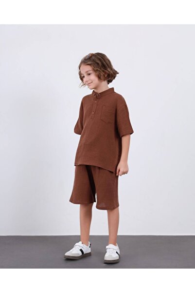 Arya Nisa Kids Boy's Muslin Fabric 100% Cotton Summer 2-Piece Suit with Stand...