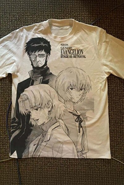 None Wear Beyaz Anime Neon Genesis Evangelion Baskılı Y2K Unisex Oversize Tiş...