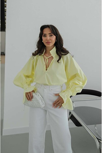 Havoş Yellow Shirt with Tie Detail at the Collar