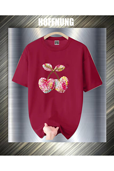 HOFFNUNG Unisex Short Sleeve Round Neck 2Coloured Hearts Printed Solid Color ...