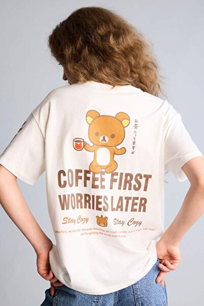 DeFacto Тениска с къс ръкав и принт „Rilakkuma Oversize“ с велосипедна яка H0...