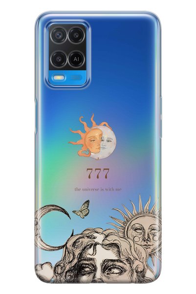 FLAMENKO حافظة هاتف شفافة متوافقة مع هاتف أوبو A54 من نوع Sun and Moon 777 منقوش