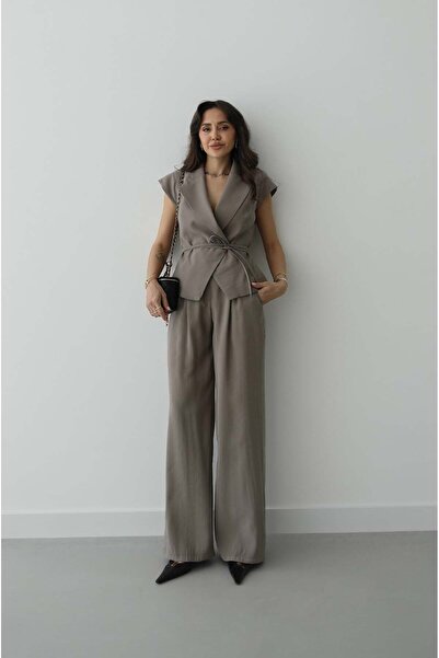 Havoş Mink Beli İp B Tie-Detail Y Vest Trouser Set