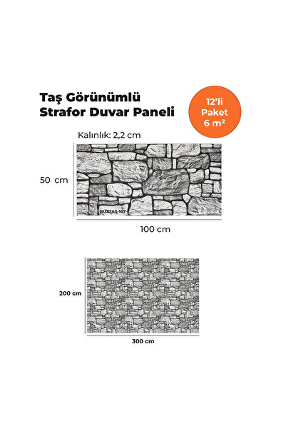 KnB Duvar Panelleri TAŞ GÖRÜNÜMLÜ STRAFOR DUVAR PANELİ (12'Lİ PAKET)