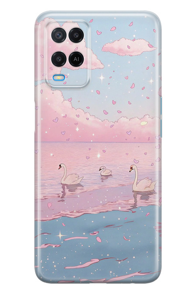 FLAMENKO حافظة هاتف شفافة متوافقة مع هاتف اوبو A54 باللون الوردي سكاي آند سوا...