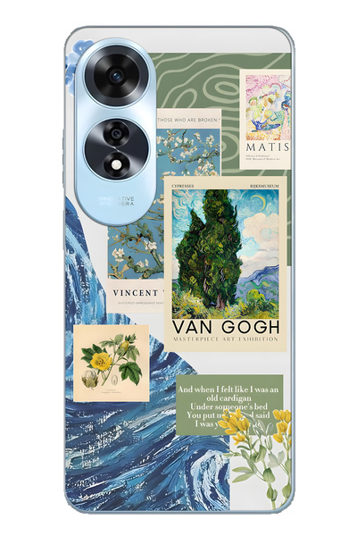 FLAMENKO حافظة هاتف شفافة متوافقة مع هاتف أوبو A60 من فان جوخ منقوش