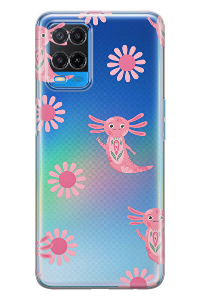 FLAMENKO حافظة هاتف شفافة متوافقة مع هاتف أوبو A54 باللون الوردي أكسولوتل منقوش