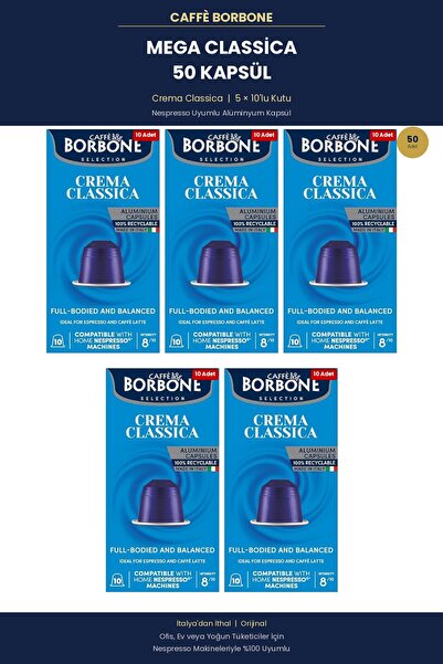 Caffe Borbone Caffè Borbone Classica 50'li Kapsül Kahve – Nespresso Uyumlu, A...