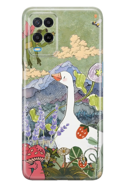 FLAMENKO حافظة هاتف شفافة متوافقة مع هاتف اوبو A54 بتصميم كاز آند نيتشر D منقوش