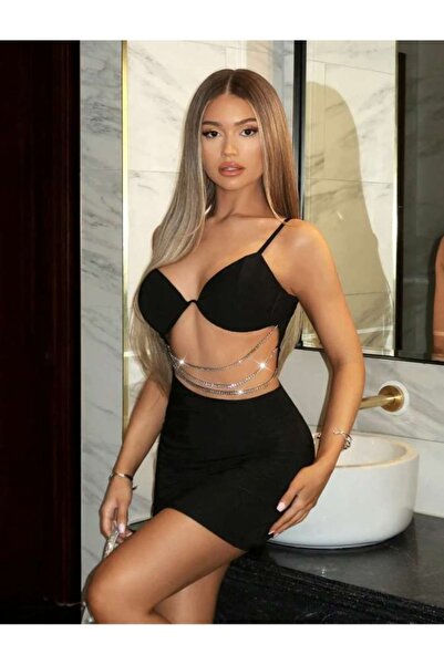 PASSIONE Zincir Detaylı Mini Elbise 1033-1034