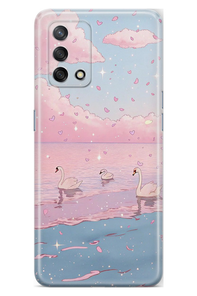 FLAMENKO حافظة هاتف شفافة متوافقة مع هاتف اوبو A74 باللون الوردي سكاي آند سوا...