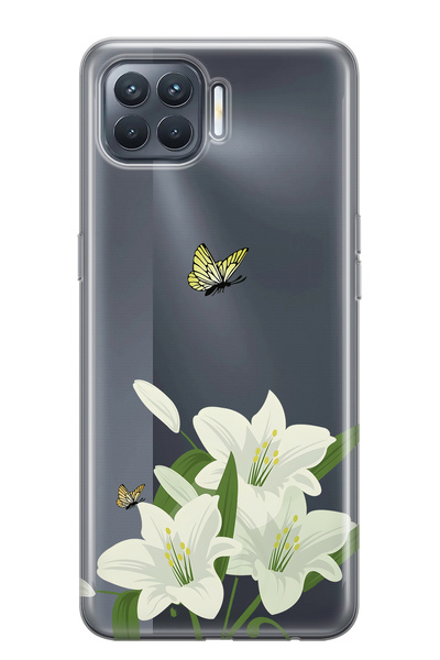 FLAMENKO حافظة هاتف شفافة متوافقة مع هاتف اوبو رينو 4 لايت وايت ليليكان منقوش