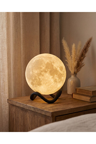 IvırZıvırLab 3D Ay Lambası Gece Lambası – Dekoratif Moon Lamp Prizli Masa Lam...