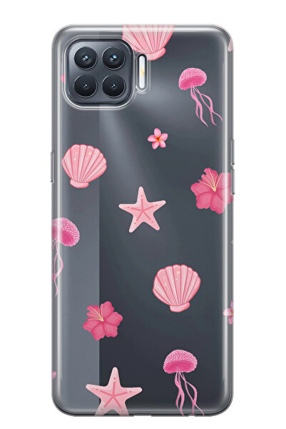 FLAMENKO حافظة هاتف شفافة متوافقة مع هاتف أوبو رينو 4 لايت باللون الوردي منقوش