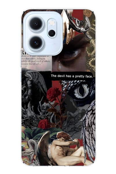 FLAMENKO غطاء هاتف شفاف متوافق مع أوبو رينو 14F بتصميم وجه الشيطان منقوش