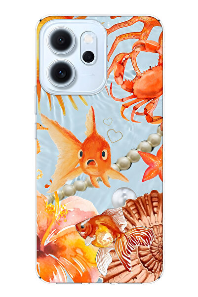 FLAMENKO Oppo Reno 14F Uyumlu Turuncu Balık Desenli Şeffaf Telefon Kılıfı