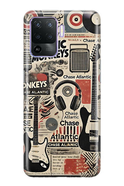 FLAMENKO حافظة هاتف شفافة متوافقة مع هاتف اوبو رينو 5 لايت ميوزيك كولاج منقوش