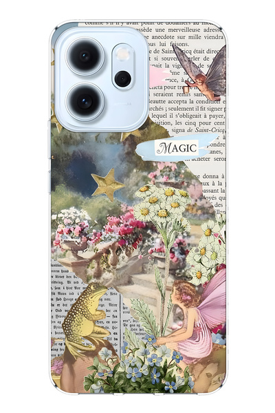 FLAMENKO غطاء هاتف شفاف متوافق مع أوبو رينو 14F، سلسلة سبرينج جوسي منقوش