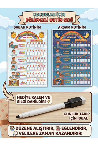 RKO Erkek Çocukları 2 Adet Günlük Rutin Listesi-Kontrol Listesi-Eğitici Oyunc...