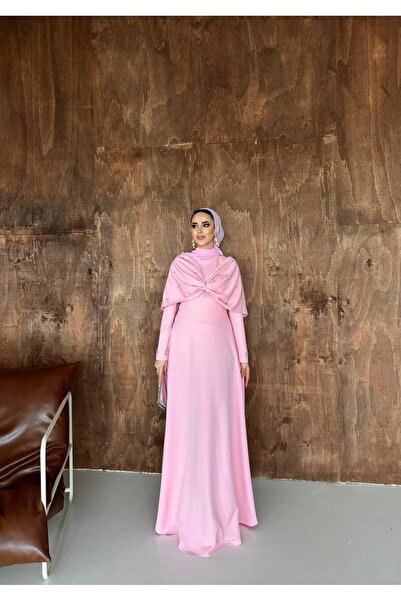 SAYRA Hijab Shawl Detailed Stone Embellished Long Evening Dress – Leyla Model