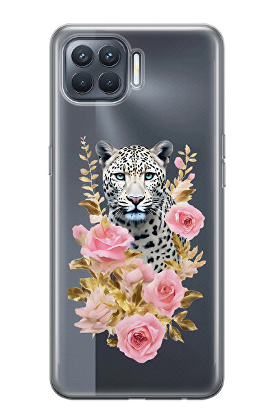 FLAMENKO حافظة هاتف شفافة متوافقة مع هاتف اوبو رينو 4 لايت ليوبارد وردي روز م...