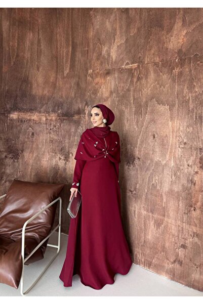 SAYRA Tesettür Taş İşlemeli Lacivert Abiye Elbise – Leyla Model