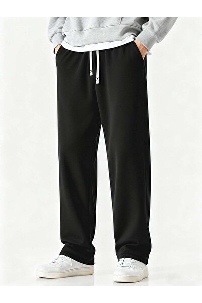 ALANAQA Men's black wide-legged trousers, loose-fitting, with a drawstring, s...