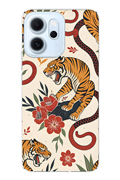 FLAMENKO غطاء هاتف شفاف متوافق مع أوبو رينو 14F بتصميم النمر والثعبان منقوش م...