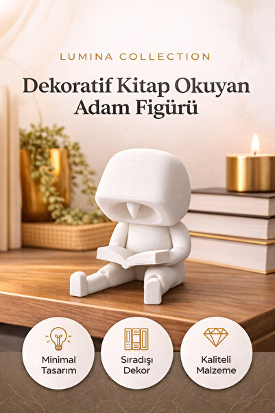 KORIXA Dekoratif Kitap Okuyan Adam Figürü Led Gece lambası Beyaz LUMİNA COLLE...