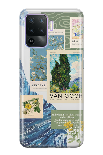 FLAMENKO حافظة هاتف شفافة متوافقة مع هاتف أوبو رينو 5 لايت من فان جوخ منقوش