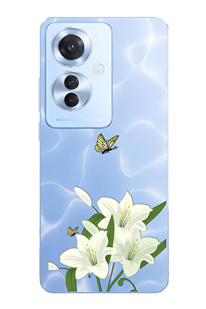 FLAMENKO حافظة هاتف شفافة متوافقة مع هاتف اوبو رينو 11F 5G وايت ليليكان منقوش