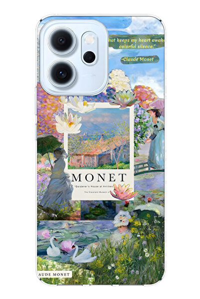 FLAMENKO غطاء هاتف شفاف متوافق مع أوبو رينو 14F من مونيت كولاج منقوش