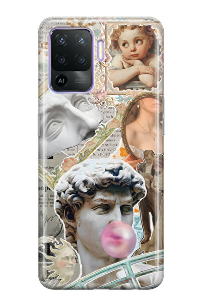 FLAMENKO حافظة هاتف شفافة متوافقة مع هاتف أوبو رينو 5 لايت من رينيسانس كولاج ...