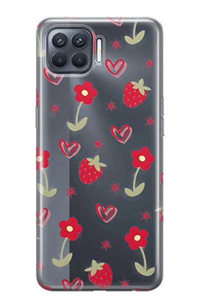 FLAMENKO حافظة هاتف شفافة متوافقة مع هاتف اوبو رينو 4 لايت، تصميم الفراولة وا...