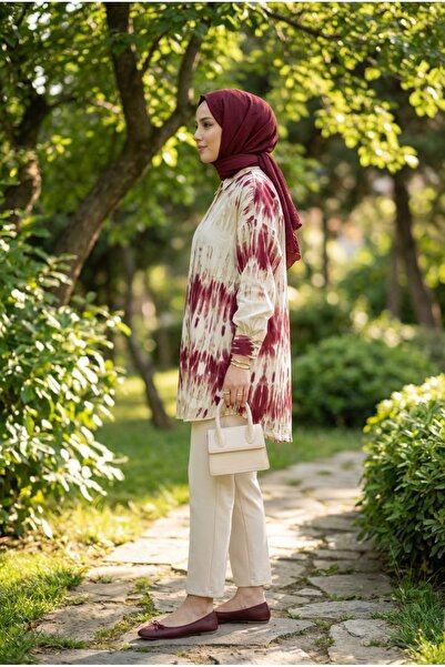 Kirazca Butik Women's Patterned Shirt Collar Tunic Long Sleeve Comfortable Fi...