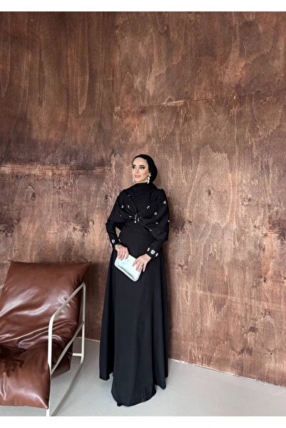 SAYRA Tesettür Şal Detaylı Taş İşlemeli Uzun Abiye Elbise – Leyla Model
