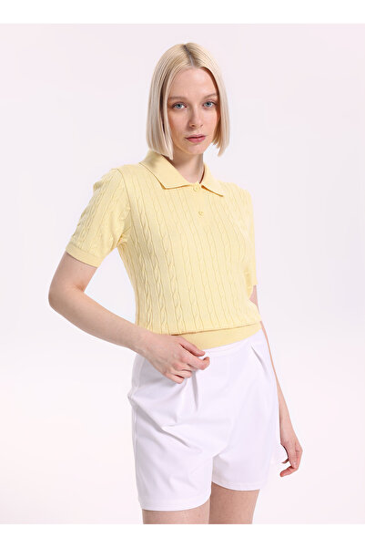 Fabrika Sarı Kadın Regular Fit Saç Örgü Kazak F6SL-KZK0117