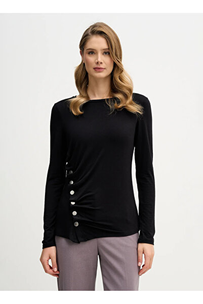 Sisley Siyah Kadın Normal Fit T-Shirt 3JPXL108C