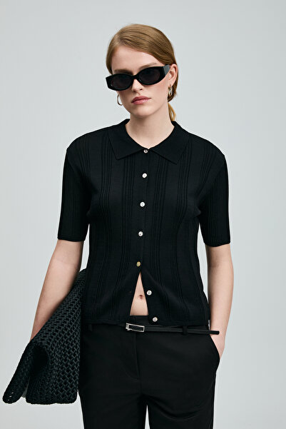 Lufian Dına Kadın Triko Gömlek Siyah