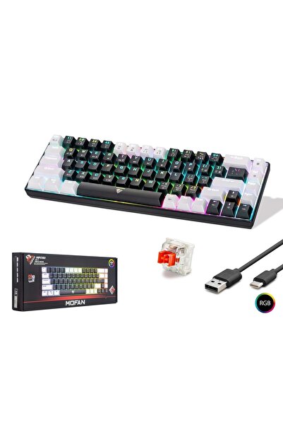 mofan MF1703B Tri Mode Mekanik Gaming Klavye Red Switch RGB 68 Tuş Siyah Beyaz