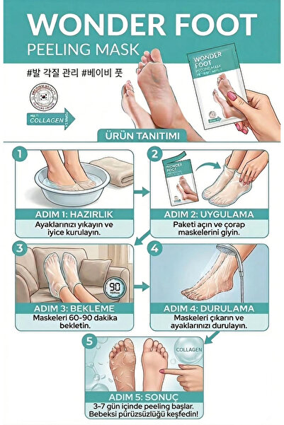 efero 3 Adet Soft Miracle Foot Peeling Pack -Ölü Derileri Soyan Ayak Çorabı Peeling Maskesi Wonder Foot